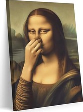 Funny Mona Lisa Bathroom Canvas Wall Art Pinching Nose Humorous Decor