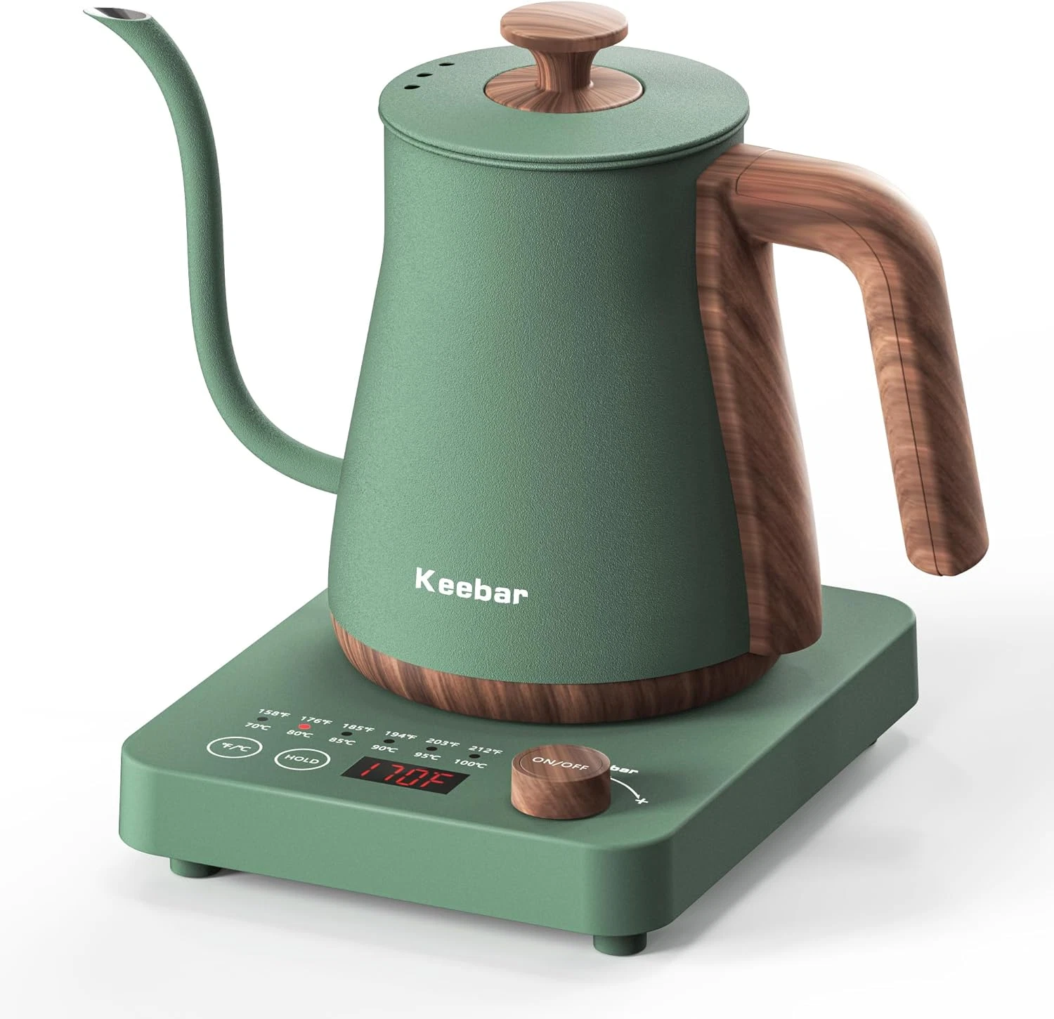 Quick Heat Electric Gooseneck Kettle, 0.8L, Matte Green, Auto Shut-Off