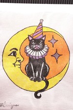Cat  Moon Halloween Ornament Needlepoint Canvas American on 18 mesh Handpainted