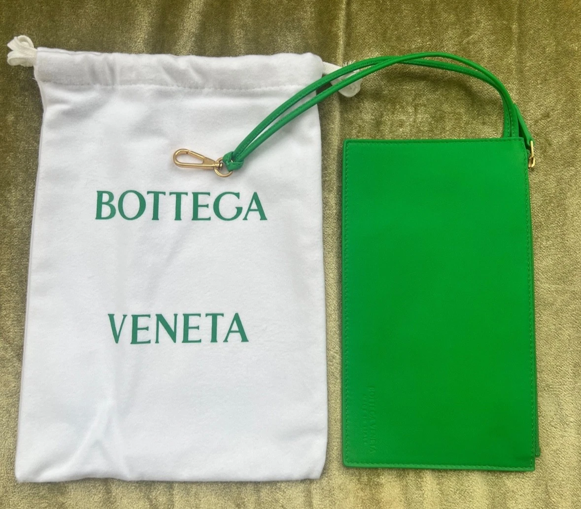 BOTTEGA VENETA Green Leather Zipped Pocket Pouch, From Arco Tote, NEW