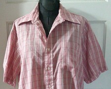 70's ARROW KENT Red Plaid Button Up Men's SS Shirt Top Blouse 16