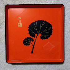 Vassoio quadrato Akita Butterbur Vermilion 23 cm usato lacca giapponese