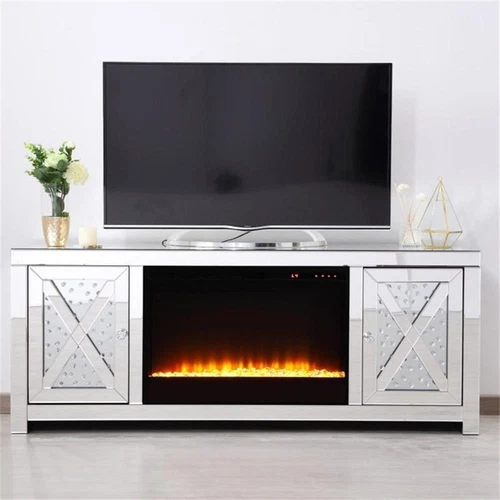 Elegant Decor Modern 2 Door 59" Clear Mirrored Crystal Fireplace TV Stand - Picture 10 of 10