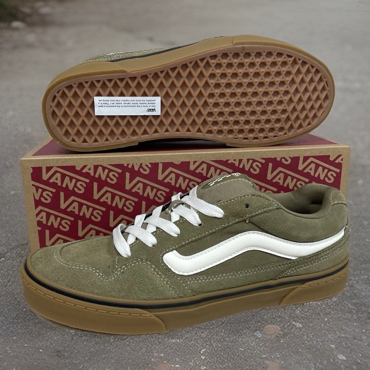 VANS Caldrone Suede Gum Olive Shoes Men\'s Sizes 8.5 NEW Vans Caldrone Mens Suede Mesh Olive Green Size 8 Gum Bottom  main image 3