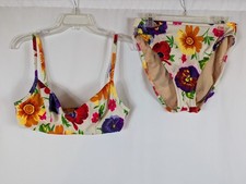 Illusions By Cole Multicolor Floral Peony Flower High Waisted Bikini Vintage 90s