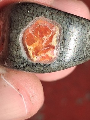 2 Wulfenite Crystals With Opal In Marine Fossil Mammal Bone Ring Size 7.5 (15.3