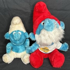 Set Of 2 Smurfs Plush Toys, Papa Smurf And Smurf Peyo Vintage 1980 s