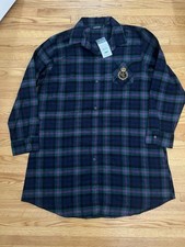 Lauren Ralph Lauren Nightgown Womens L Multi Plaid Flannel Sleepshirt Crest NEW