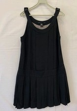 Marc by Marc Jacobs Black 100% Silk Pleated Drop Waist Mini Dress Size L #88