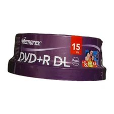 MEMOREX DVD+R DL Double Layer 8.5GB 2.4x 15 pack Dual Layer Blank DVDs SEALED