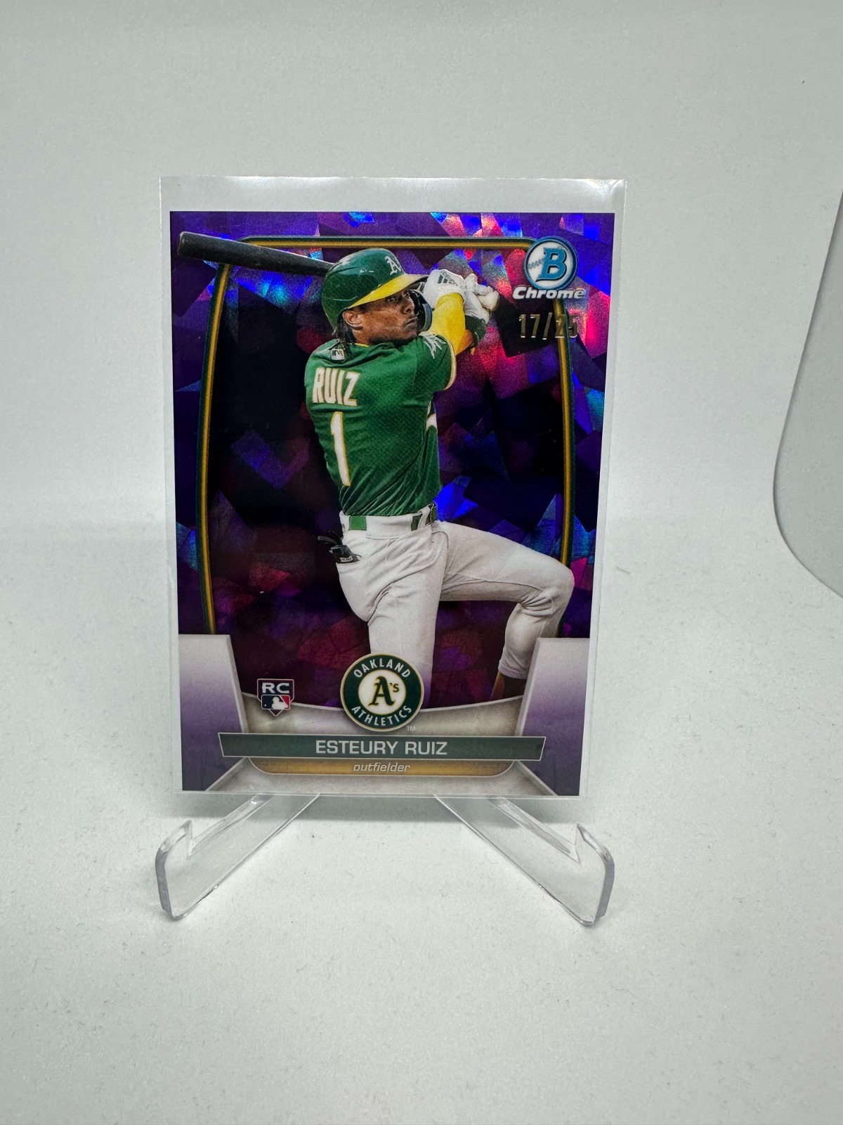 2023 Bowman Chrome Sapphire Esteury Ruiz RC Rookie #17/25 Purple Athletics 46