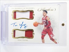 TRAE YOUNG 2019-20 FLAWLESS GAME USED PATCH AUTOGRAPH HAWKS AUTO /25 Q0004