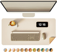 Double-Sided Desk Pad, 23.6"X13.7" Leather Desk Mat, Eco Cork Desk Pad Protector
