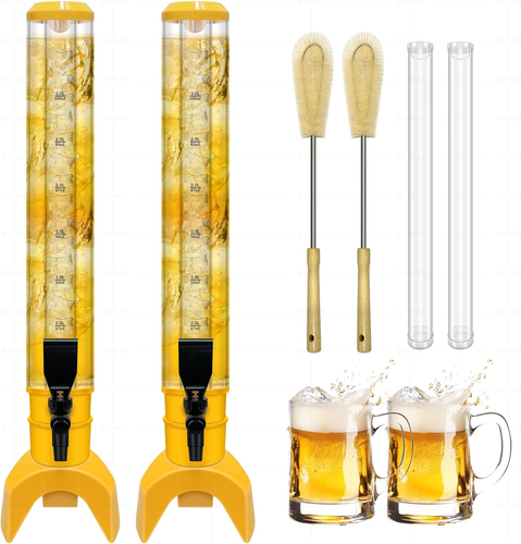 2 Pcs 3L Beer Dispenser Tower with Ice Tube for Parties - Yellow - Picture 1 of 7