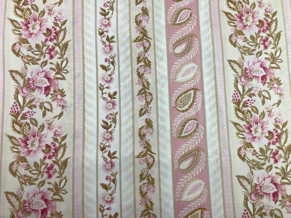 Wellesley Collection Pink & Tan Floral Wallpaper Stripe Fabric Paisley BTY - Image 2 of 4