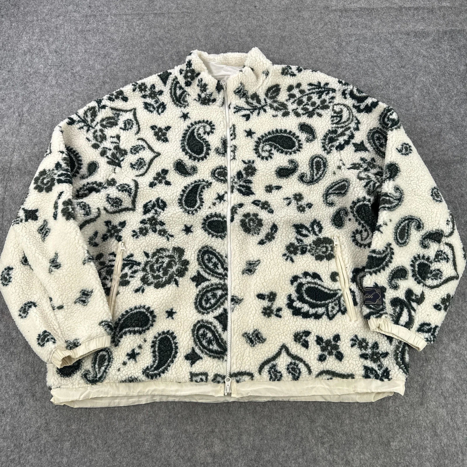 Kith Pinehurst Sherpa Fleece Jacket Mens 2XL White Paisley Kith & Kin Bomber