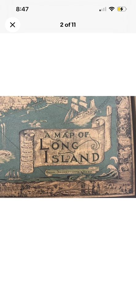 Vintage map Long Island by Courtland Smith Mounted On wood & Framed 24 x 33 - Image 2 of 4