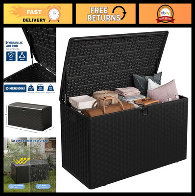100 Gallon Waterproof Resin Deck Box - Lockable Outdoor Storage Container, UV Re
