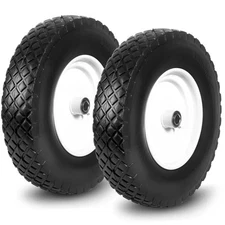 2 PCS 16 Inch Rubber Solid Flat Free Tires and Wheels 4.80/4.00-8 with 3/4'' ...
