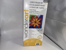 Wonderart Latch Hook Kit Shaggy Bright Colors Flower Power Retro 12x12"
