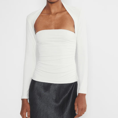 Aritzia Contour Flourish Long Sleeve Top White Ruched Square neck XS NEW