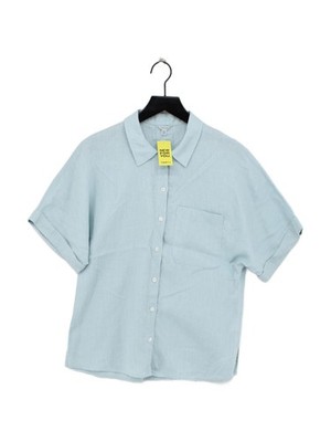 Jigsaw Damen Shirt UK 12 Blau 100% Leinen Kurzarm Kragen Basic