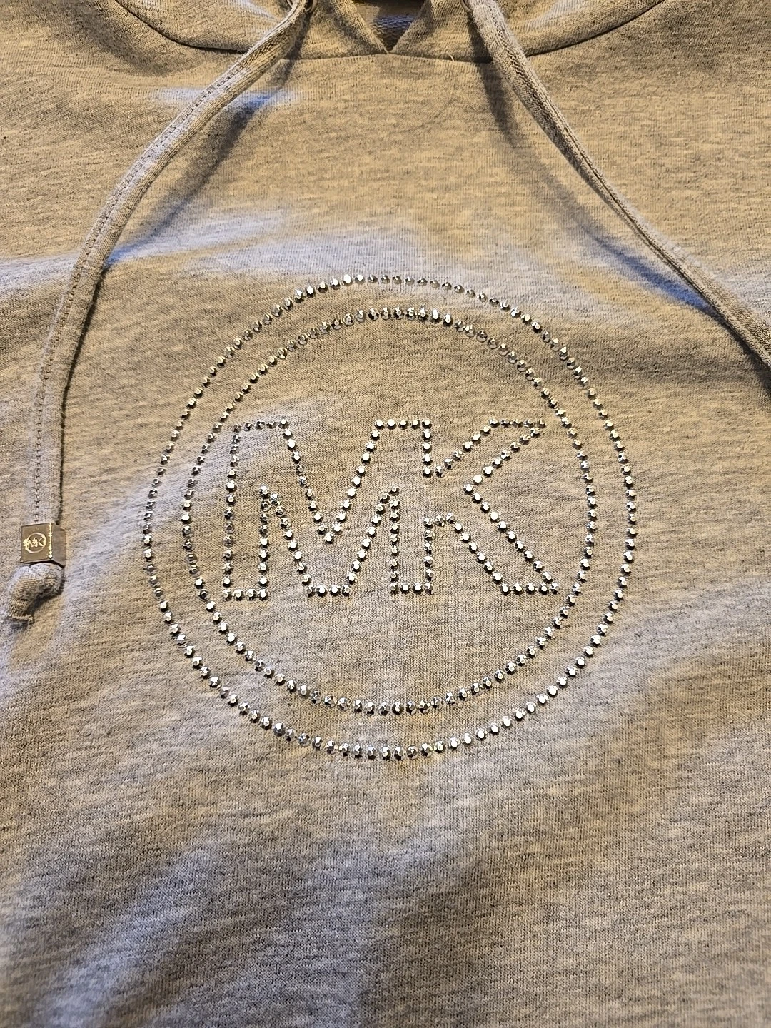 Felpa Michael Kors grigia con cappuccio donna TG M diamante strass logo Bling leggera