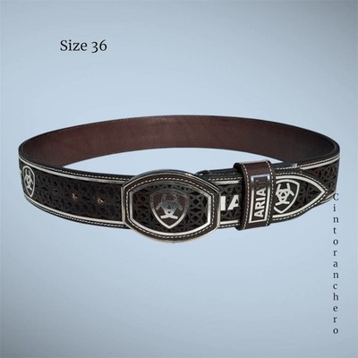 Belt Leather Cincelado Corte Laser Cowboy Color cafe Cinto Ranchero Size 36
