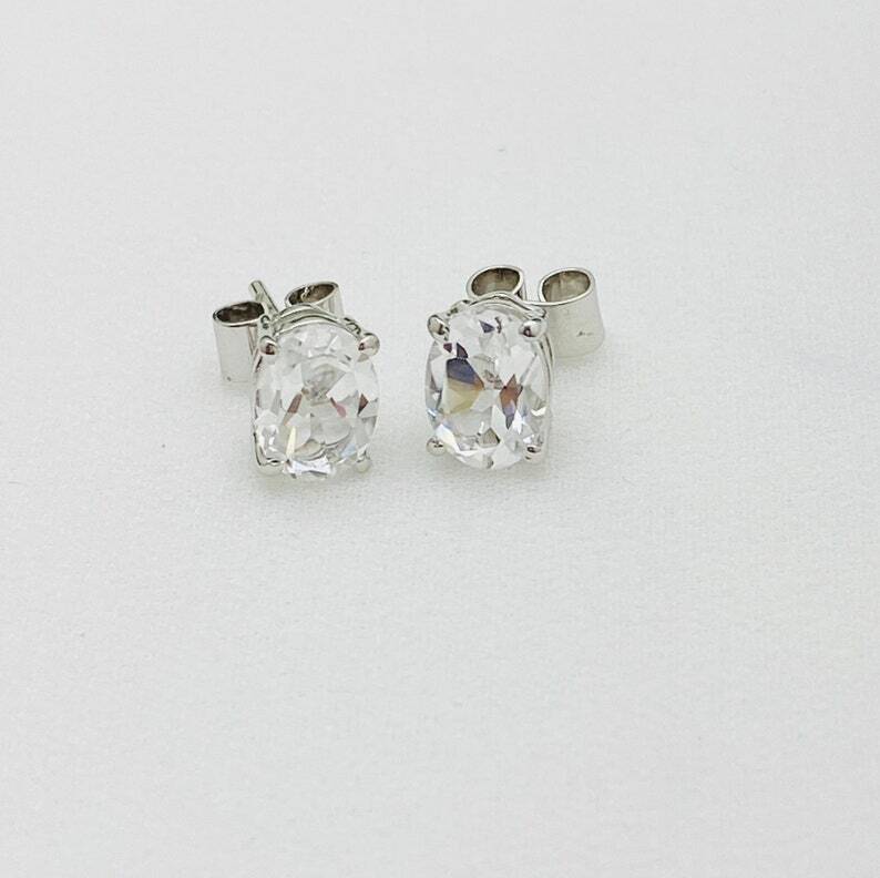 925 Sterling Silver Minimal White Topaz Stud Earrings Women's Gift