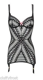 AGENT PROVOCATEUR 34C OR 36C BLACK/PINK KRYSTALANA CORSELETTE & THONG 3 MED BNWT