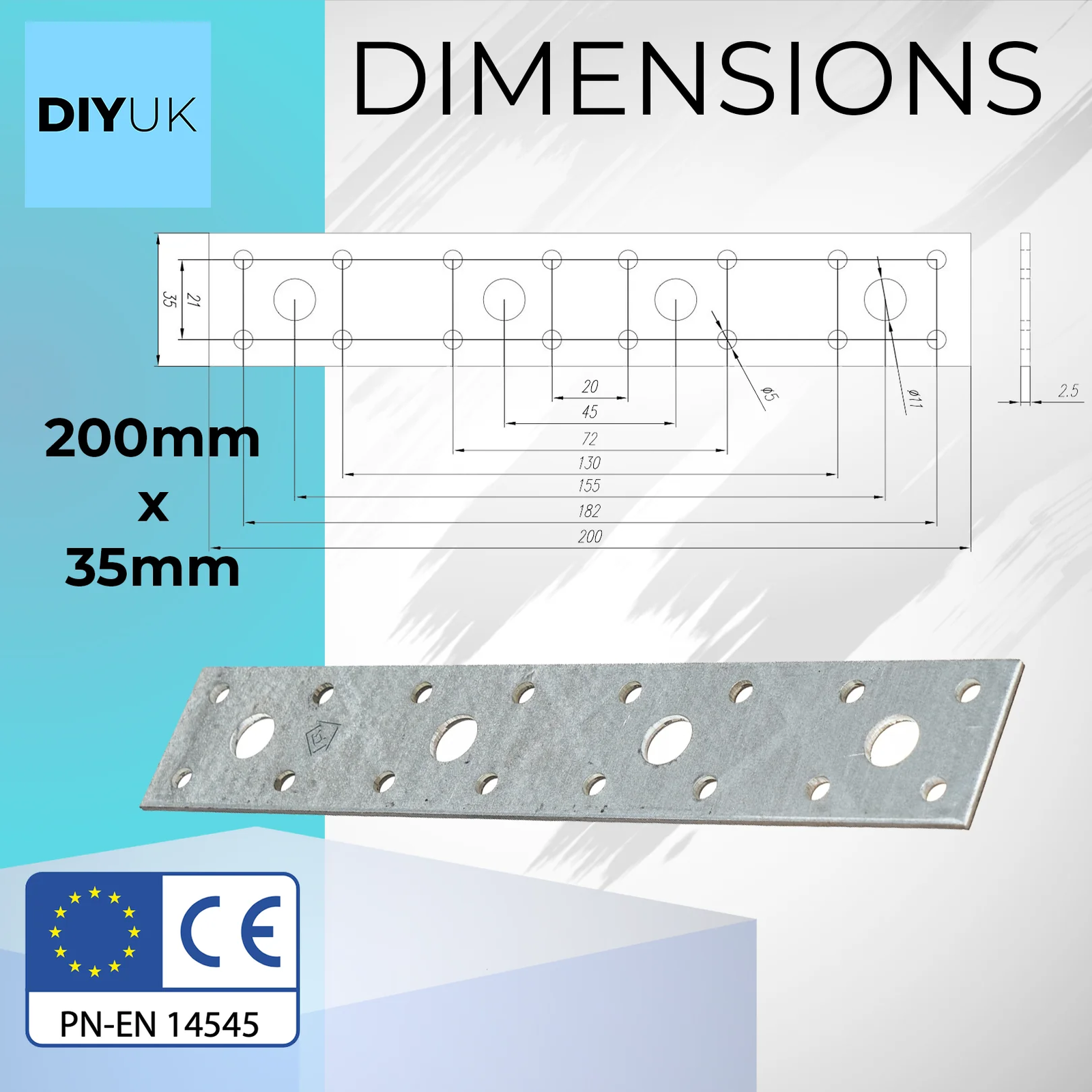 Premium Flat Bracket 2.5mm Galvanised Steel Joining Plate Brackets for