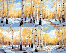 After the Snow Birch Grove Printed Needlepoint Canvas Tranquil Winter Serenity