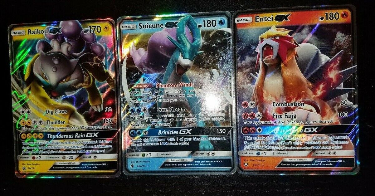 ULTRA RARE Raikou, Entei, Suicune GX Set Pokemon Holo Foil Legendary Dogs - LP