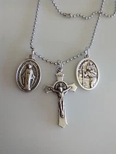 Catholic St Benedict Cross Miraculous Medal St Christopher Necklace 20" Chain