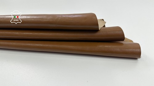 CARAMEL BROWN SHINY CRINKLED Italian Goatskin leather skin hide 4sqf 0.8mm C3402 - Picture 7 of 7
