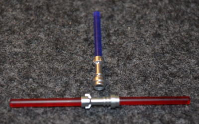(2) Silver Hilt Light Sabers w/ double Red & Purple Blades Bricks ~ NEW Lego