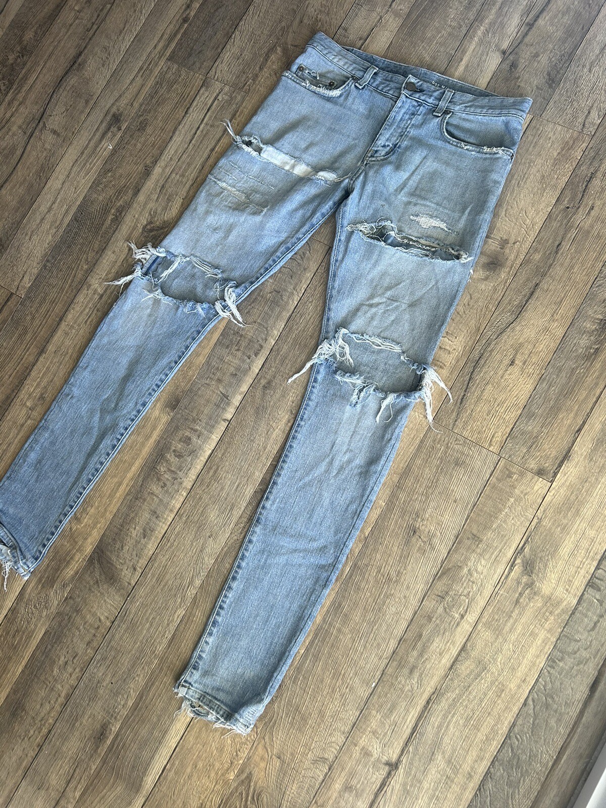 Jeans skinny Saint Laurent uno di uno uomo strappato taglia 32 lavaggio leggero invecchiato