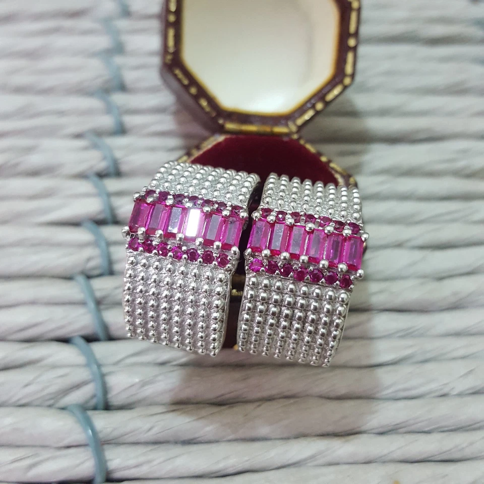 925 Sterling Silver Hoop Earrings, Genuine Ruby Hoop Earrings, Half Hoops - Image 3 of 4