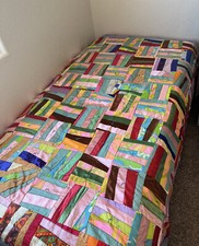 VINTAGE CRAZY QUILT PINKS PURPLES BLUE COLORFUL PATCHWORK AMAZING 82  X 71  