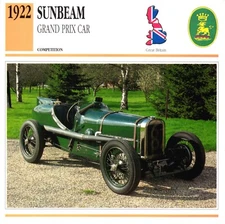 Sunbeam Grand Prix Car, 1922. Classic Cars Collectors Club card