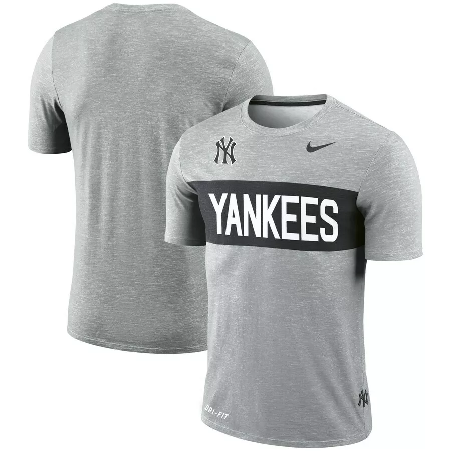 New York Yankees Nike Slub Stripe Dri-Fit T-Shirt Dark Grey Heather Medium  BNWT