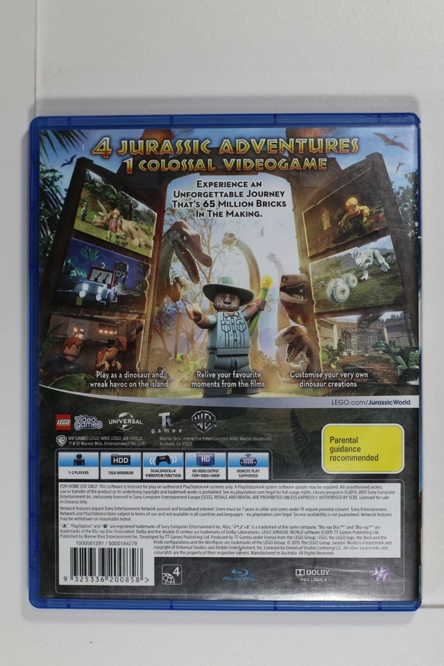 Lego Jurassic World - Sony Playstation 4 Game With Manual  PAL - Preowned (D870) - Image 2 of 2