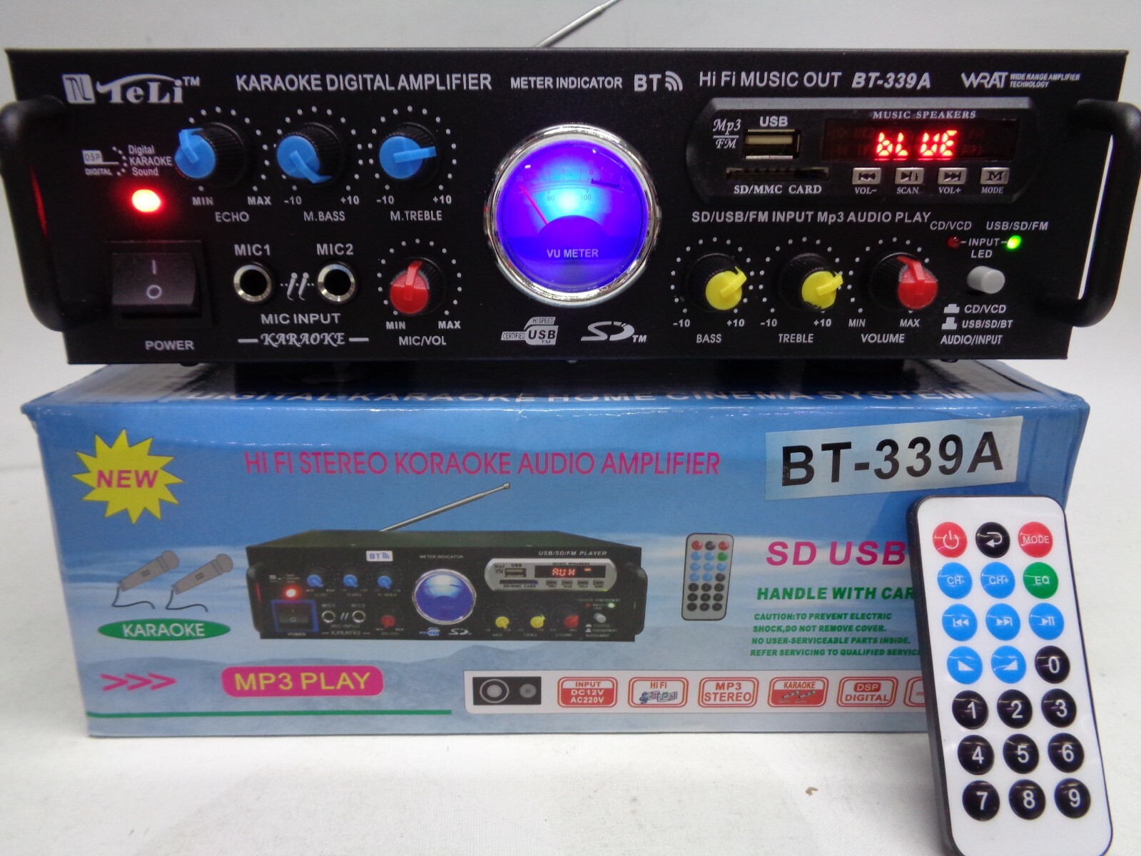 Amplificatore Hi-Fi Karaoke 80W Bluetooth 2 Ingressi Mic USB FM MP3