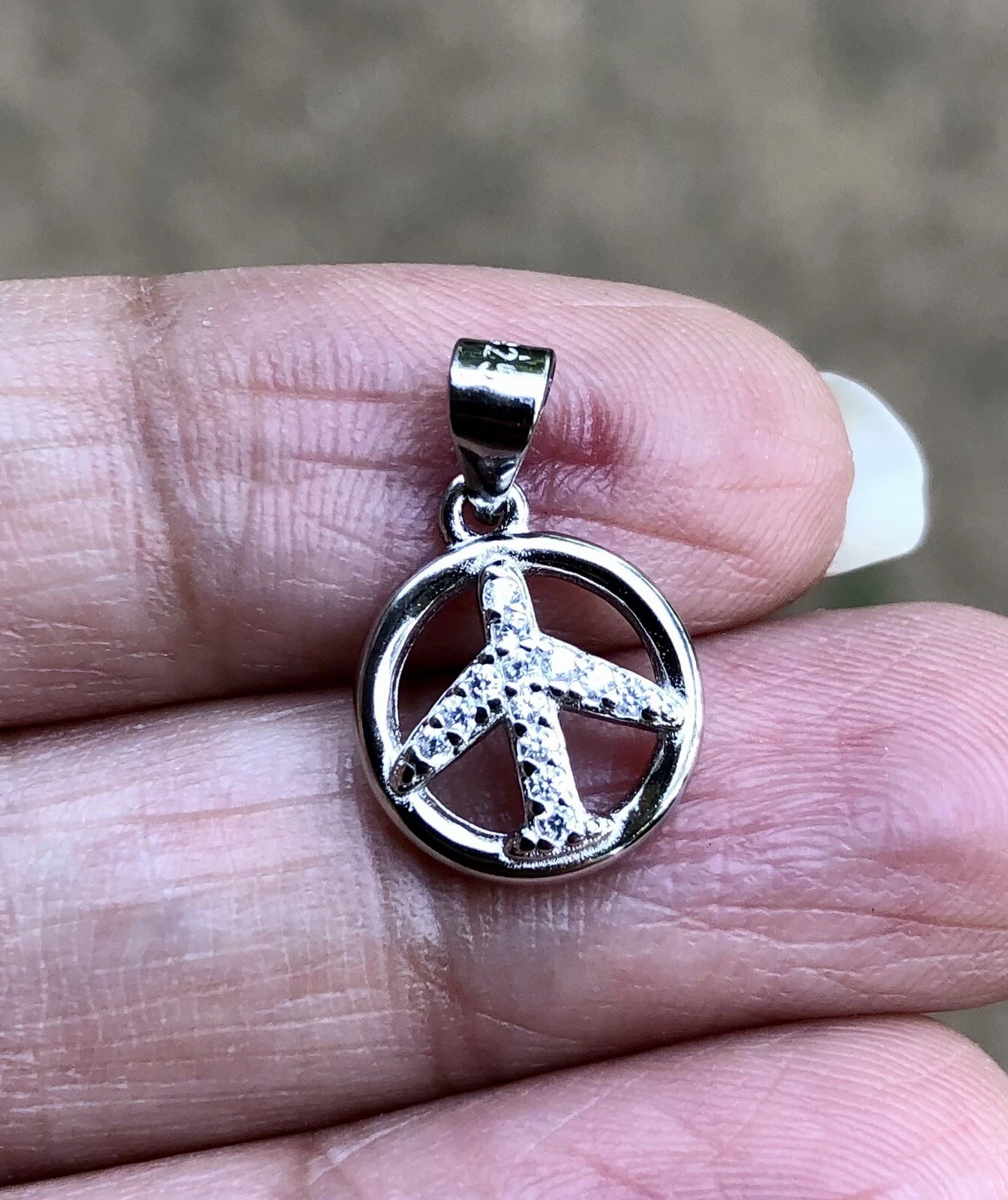 925 Sterling Silver PEACE Charm Pendant Cz Small Minimal Jewelry High Polish