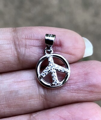 925 Sterling Silber PEACE Charm Anhänger Cz Klein Minimal Schmuck Hochglanzpo...