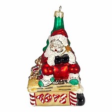 Santa Hand Blown Glass Ornament Christmas Tree Toys Candy Cane Strips 5.5  