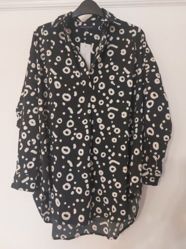 French Connection Black Oversized Patterned Throw On Shirt Size Medium  RRP £40 - Picture 1 of 10
