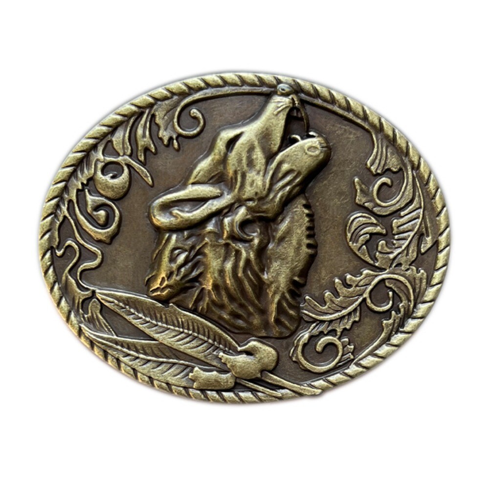 Western Belt Buckle for Men Women Cowboy Rodeo Vintage Style Wear Wolf Howling