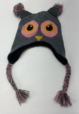 Unbranded Girls One Size Owl Beanie Hat Gray Pink, Adorable