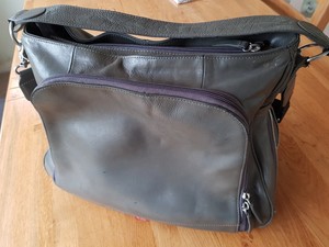 grey leather baby changing bag
